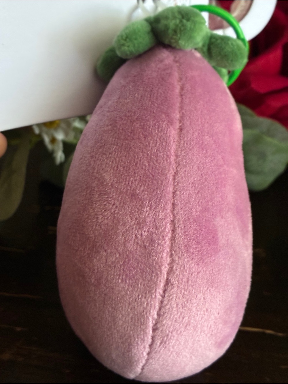 Plush Eggplant Keychain Bag Charm - Pink and Green - Picture 5 of 9